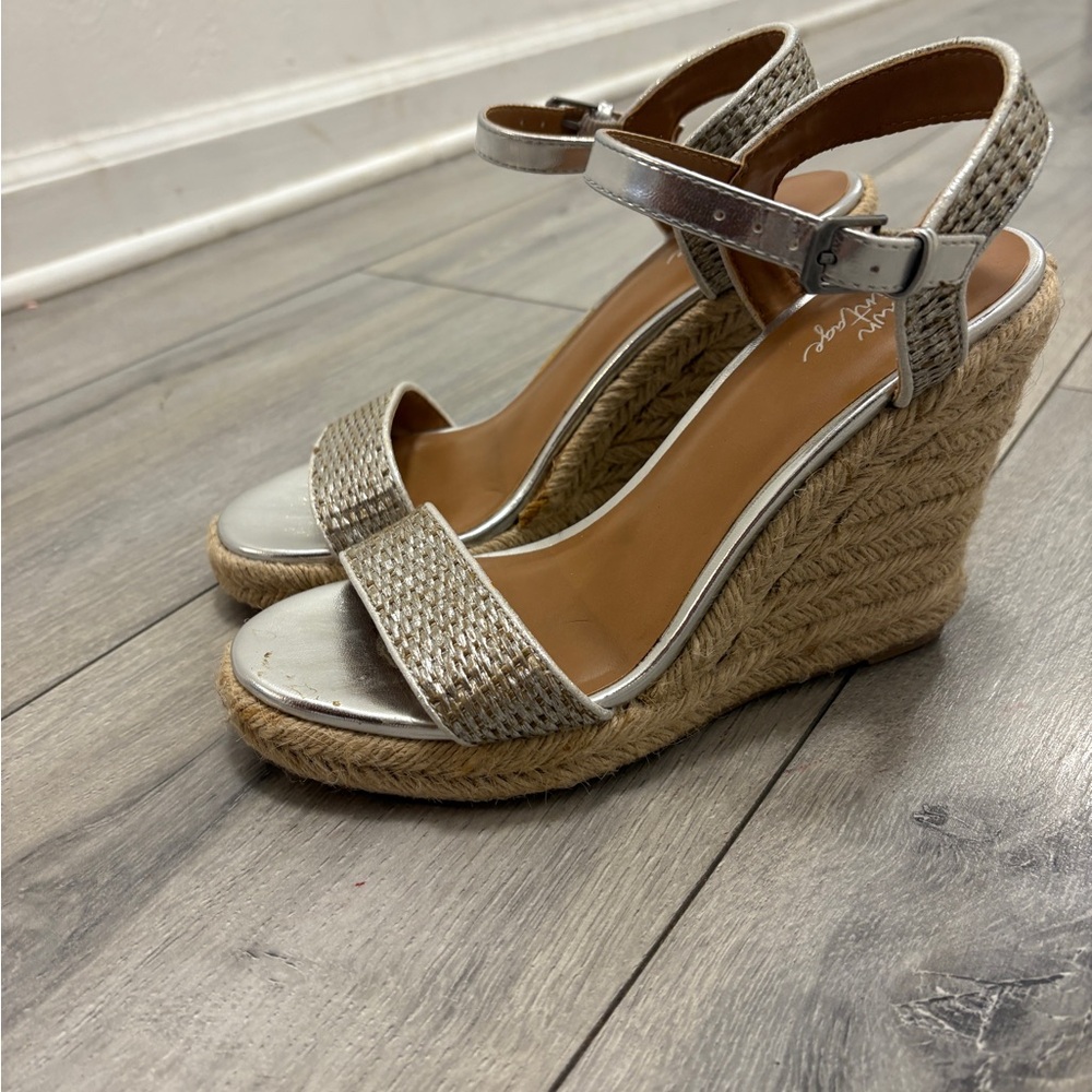 Crown Silver and Tan Wedge Sandals